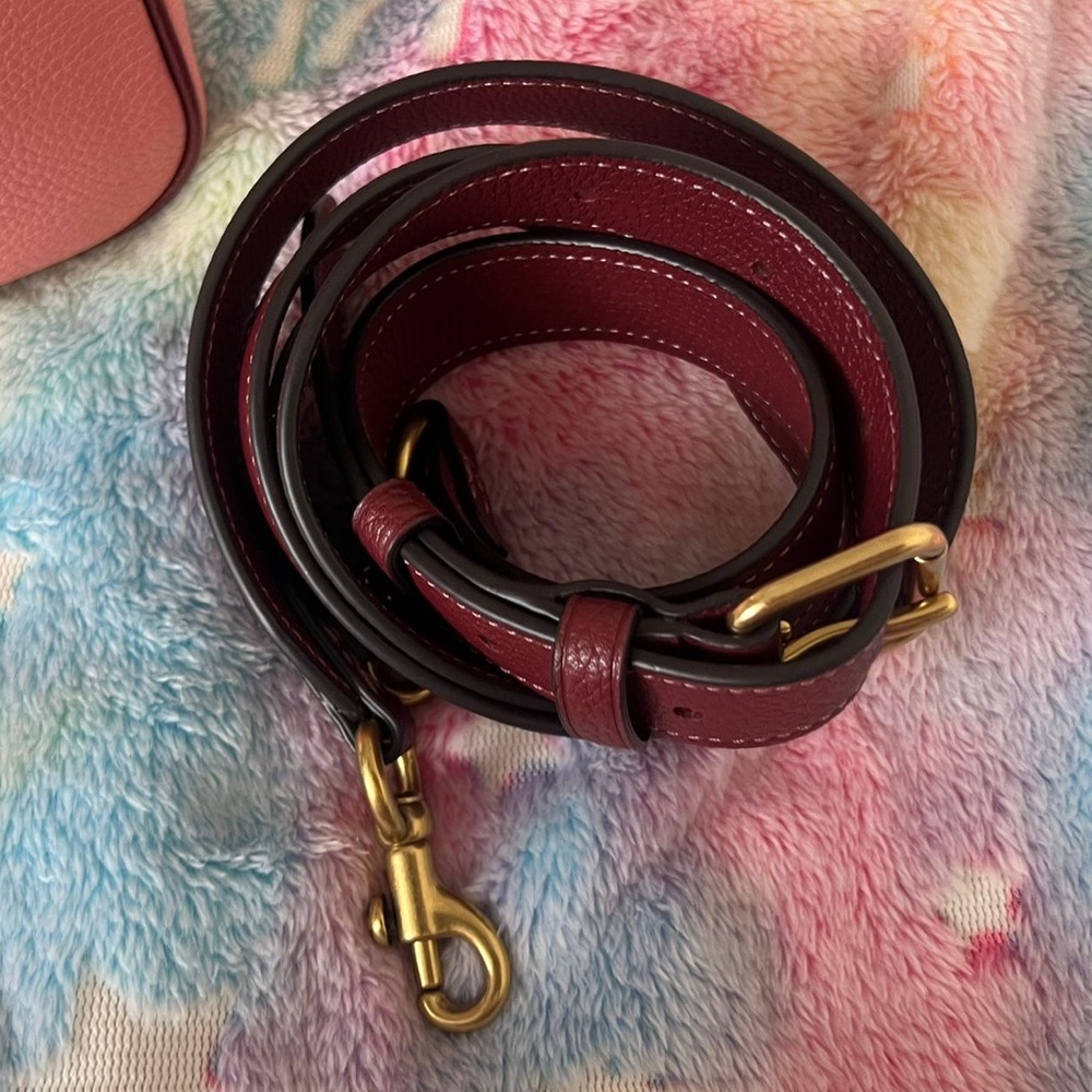 Coach Spring Pink Powder Camera Bag Pouch Swing  Zip Crossbody Burgundy purse - Picture 9 of 9